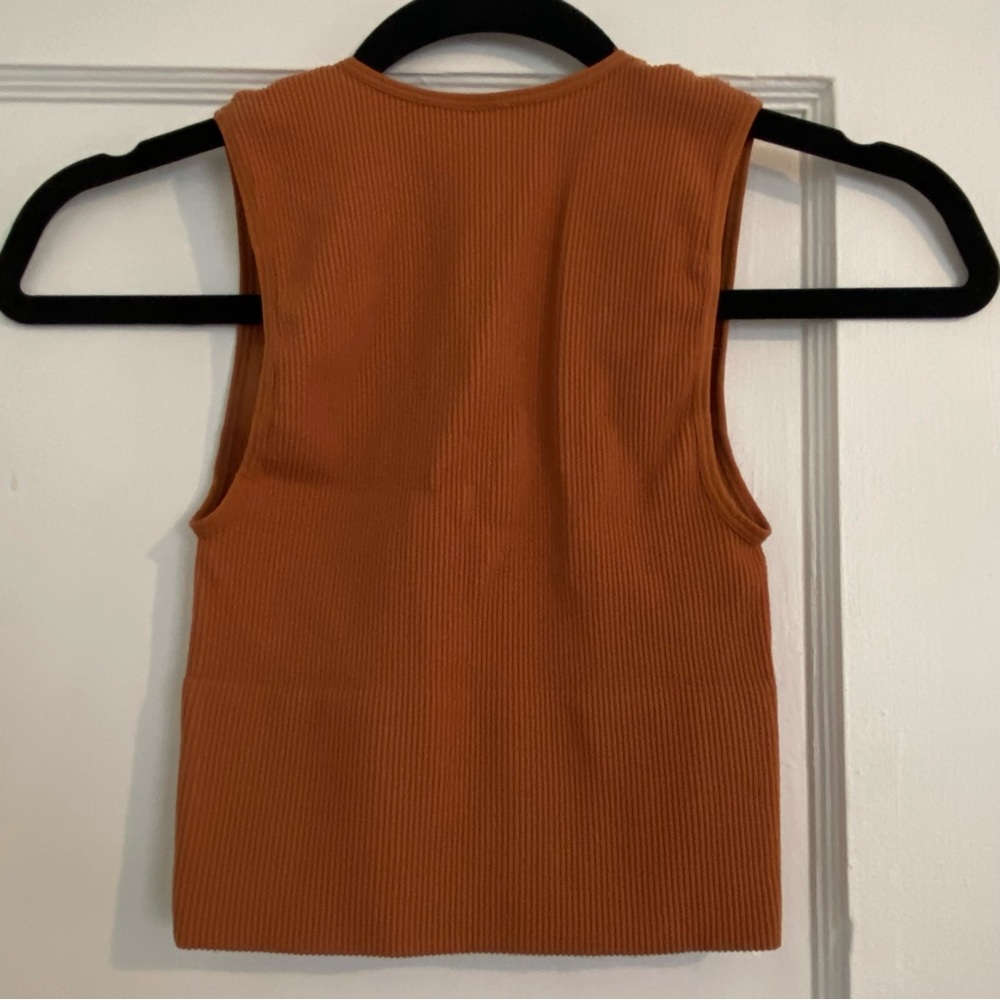 Deep V Orange Cropped Ribbed Bralette - Picture 3 of 5